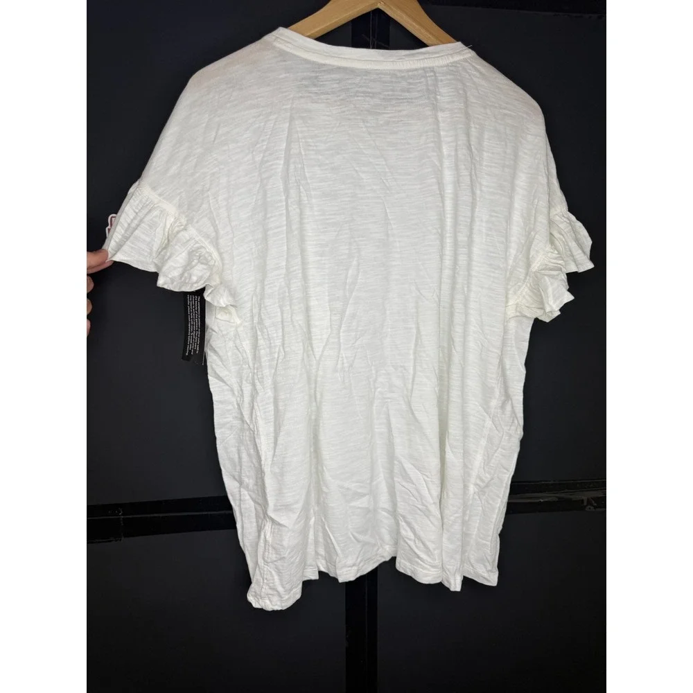 LOGO by Lori Goldstein Women's 100% Cotton Ruffle Sleeve Tee Alabaster #36# - Picture 9 of 12